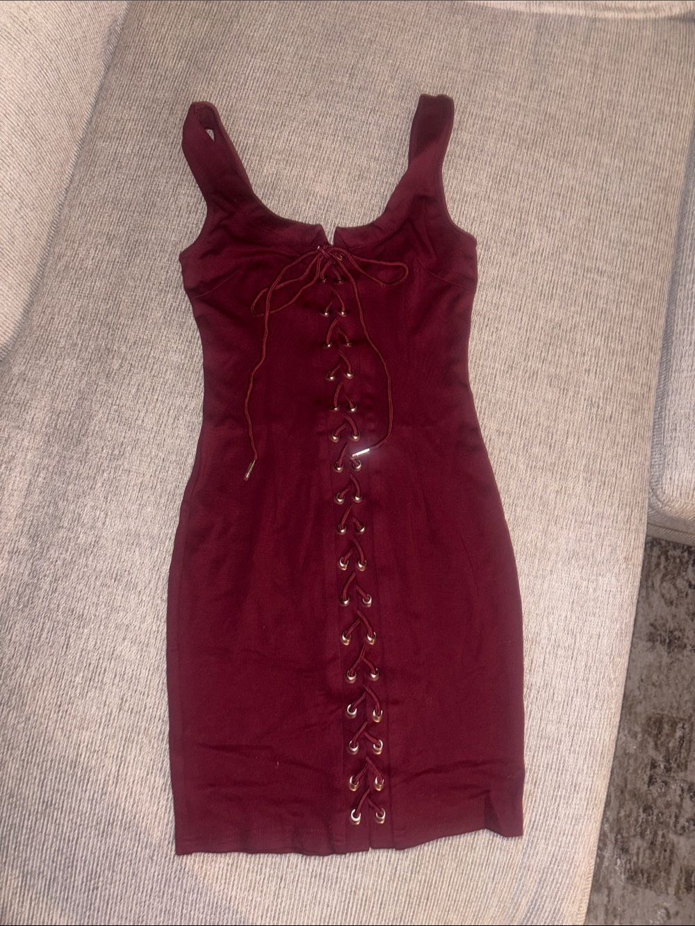 Fashion Nova Burgundy Lace-Up Bodycon Mini Dress